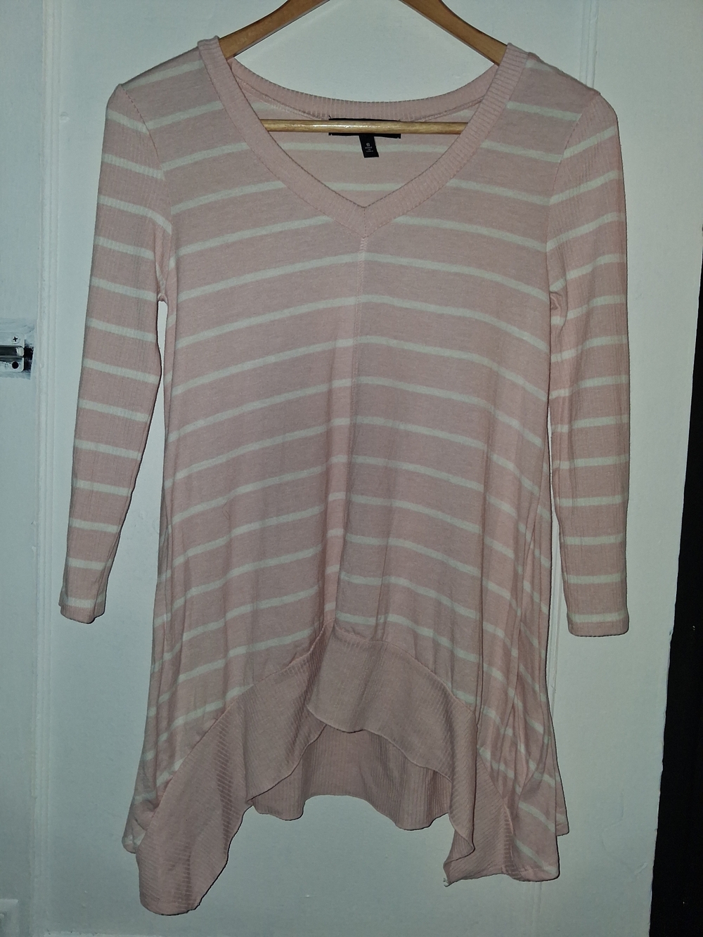 Light Pink Striped V-Neck Tunic Top